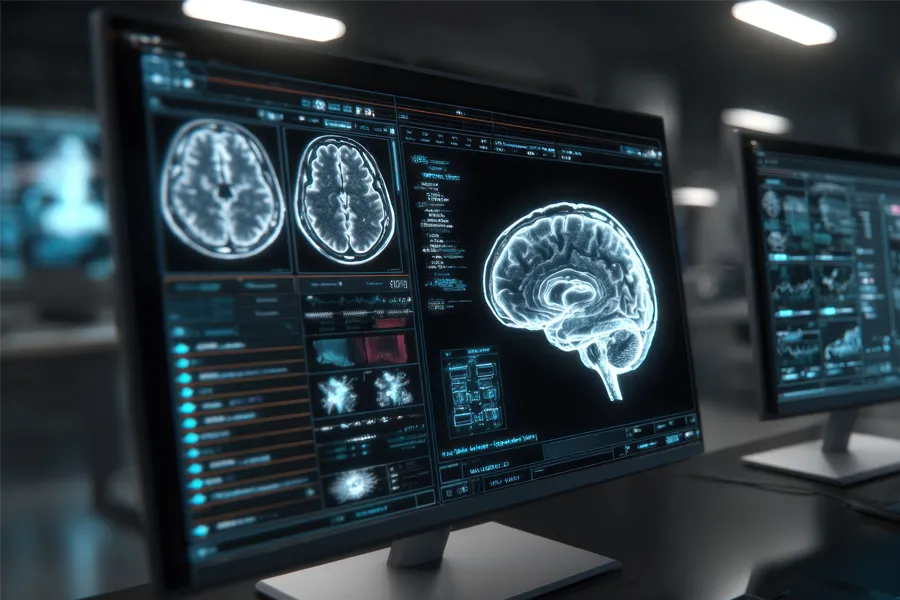 BioMetrix-NeuroMRI-Clinic A high-tech lab with brain imaging on monitors. Schedule a BioMetrix NeuroMRI scan from Discovery Health Healing Center in Green Bay.